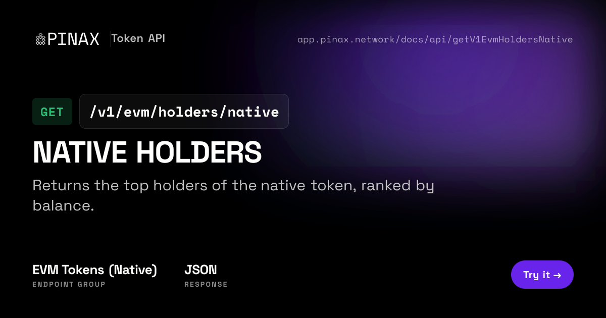 Native Holders (GET /v1/evm/holders/native) — Pinax Token API · Pinax App