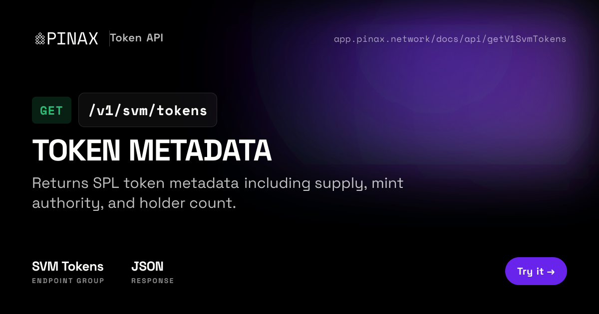 Token Metadata (GET /v1/svm/tokens) — Pinax Token API · Pinax App